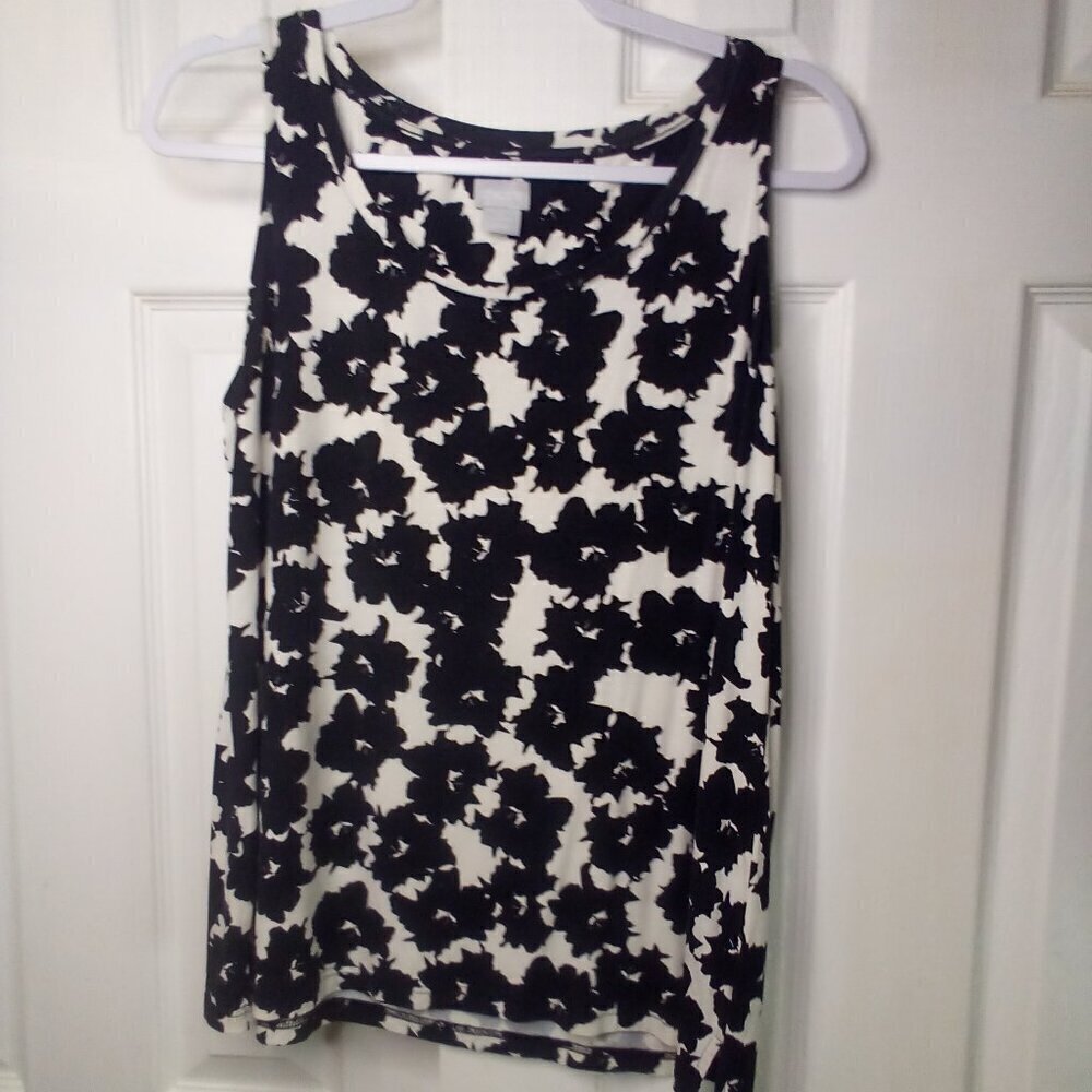Chico's Blouse Women 1 M Sleeveless Soft Stretch Pattern Black White
